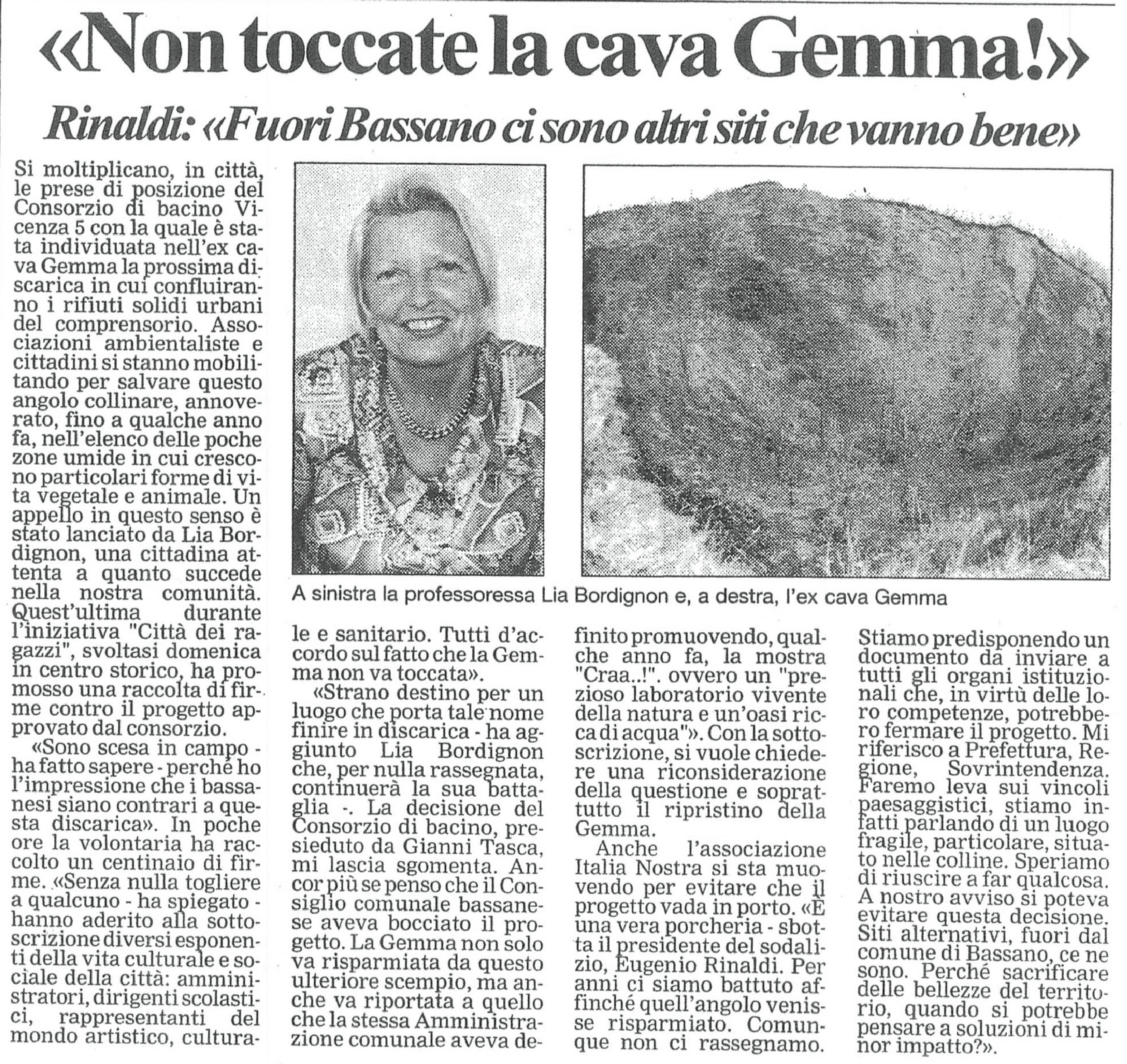 Estratto giornalistico nella fase di opposizione alla discarica.