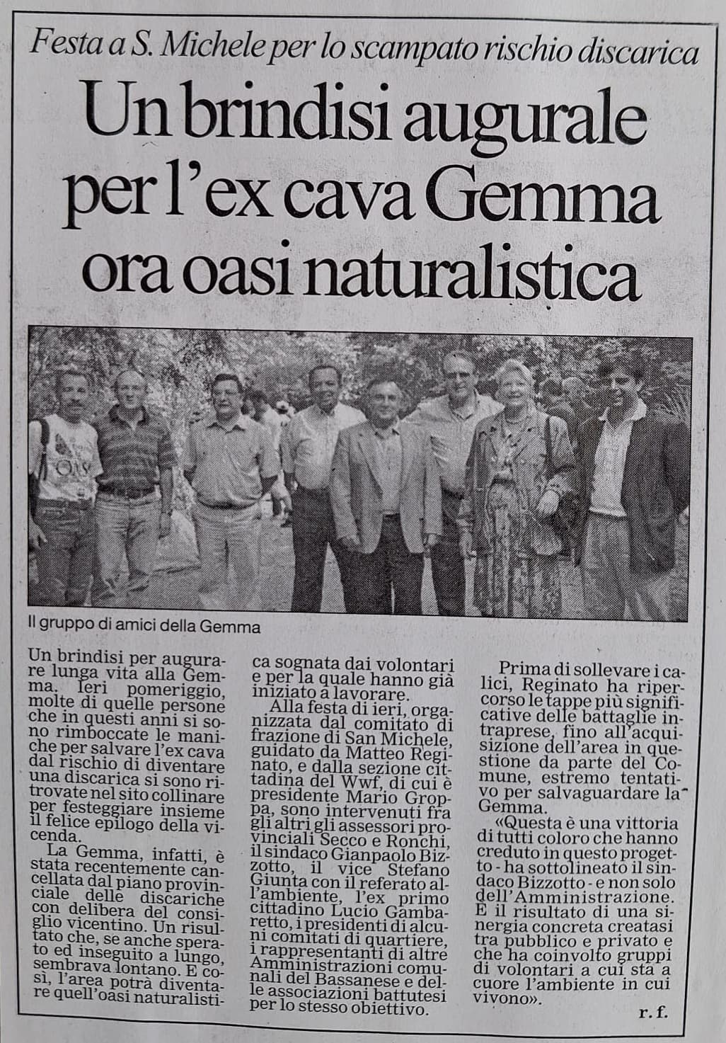 Estratto giornalistico sui principali artefici del cambiamento, con Orfeo Reginato al centro.
